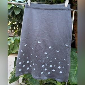Elegant Gray A-Line Skirt with White Floral Design